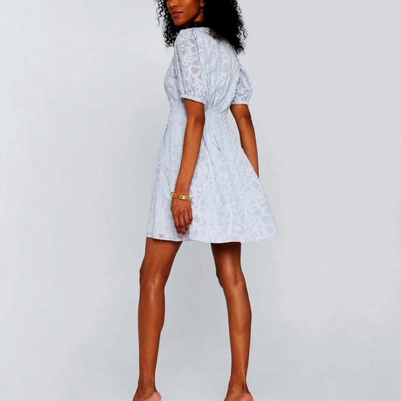 Textured Puff Sleeve V-Neck Dress - Brand New - NEVER WORN - Blue - Picture 2 of 4